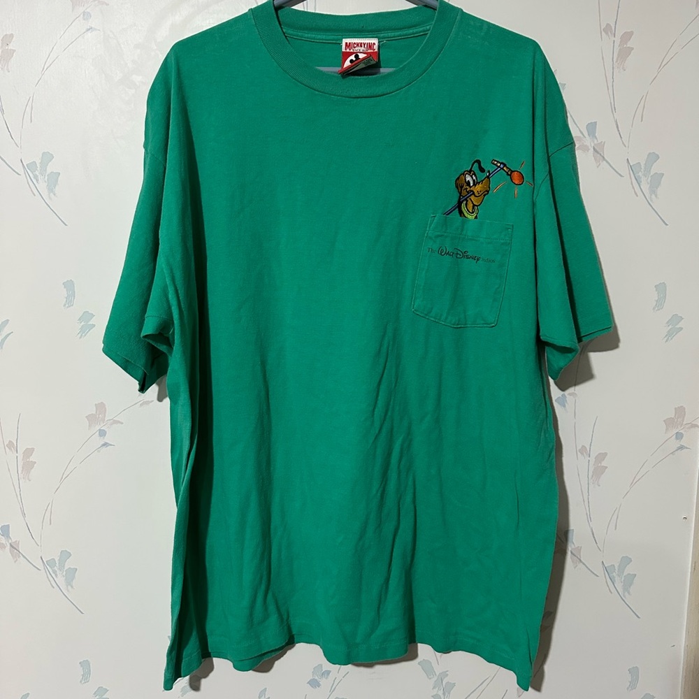 Vintage Pluto Pocket Tee Embroidered Mickey Inc Classic Green Cartoon Tee